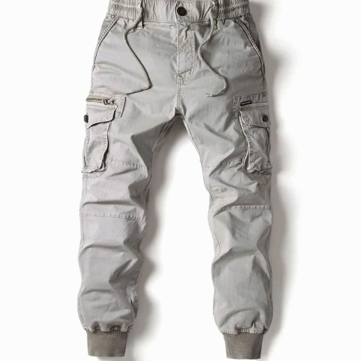 Men's Elastic Waist Tapered Cargo Jogger Pants - Light Gray