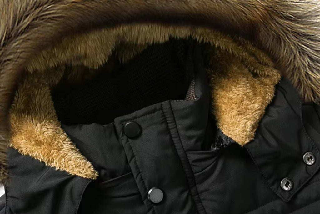 Men's Fleece-Lined Quilted Jacket With Detachable Fur-Trim Hood