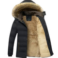 Men's Fleece-Lined Quilted Jacket With Detachable Fur-Trim Hood - Black