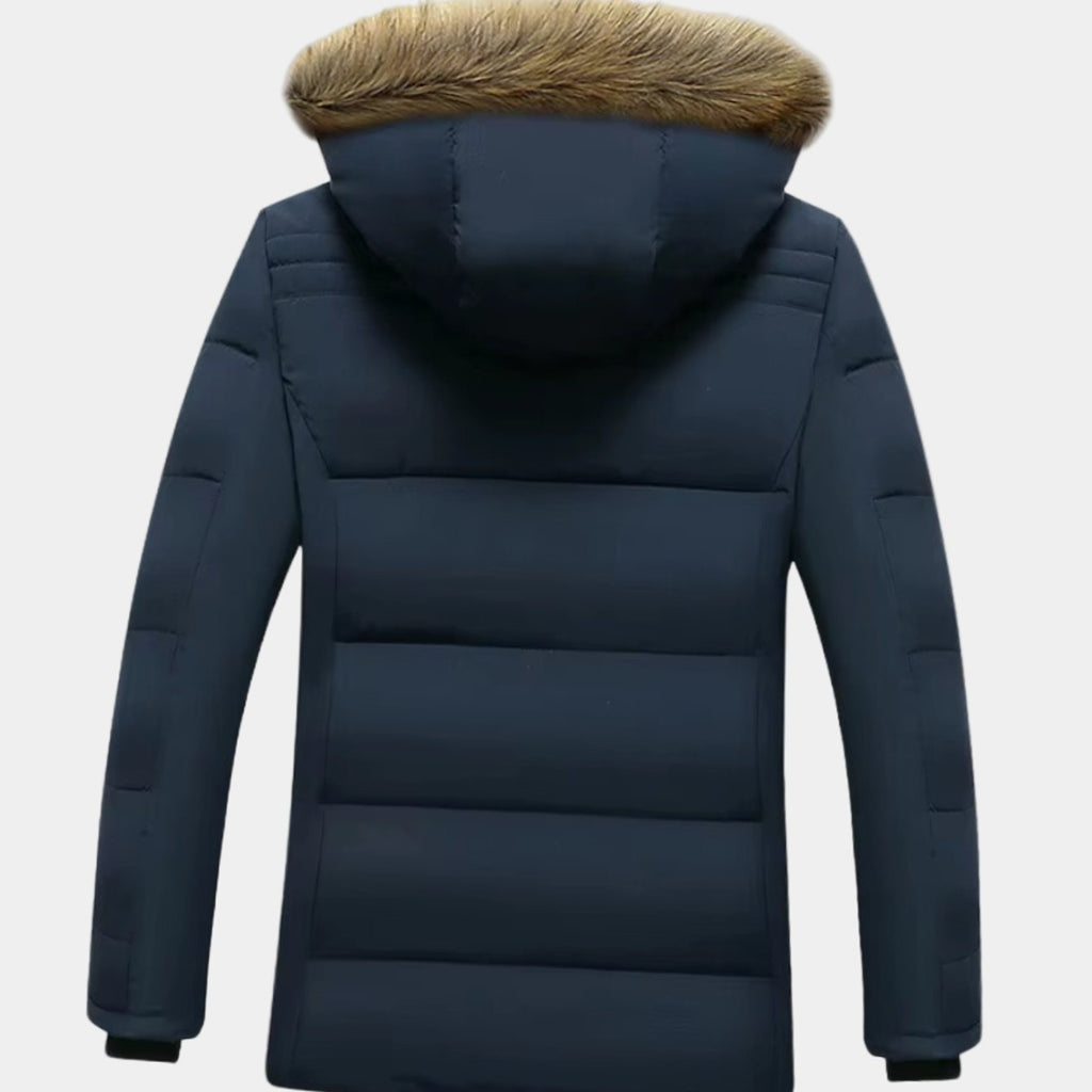 Men's Fleece-Lined Quilted Jacket With Detachable Fur-Trim Hood