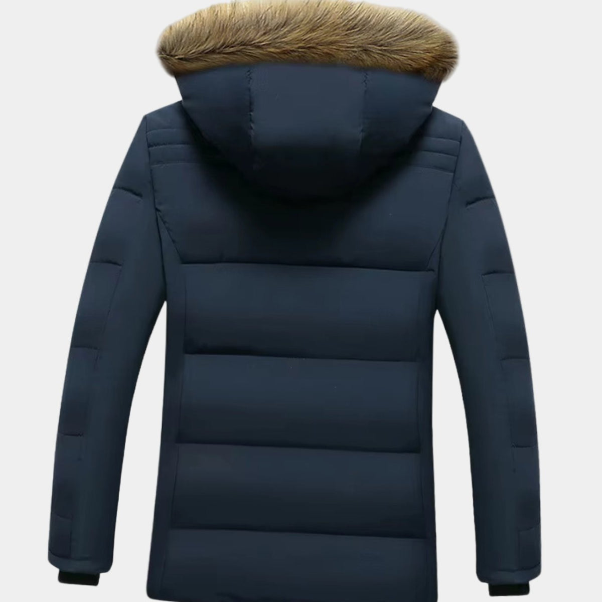 Men's Fleece-Lined Quilted Jacket With Detachable Fur-Trim Hood