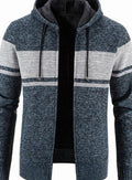 Men's Fleece-Lined Colorblock Hooded Full Zip Sweater - Blue Gray