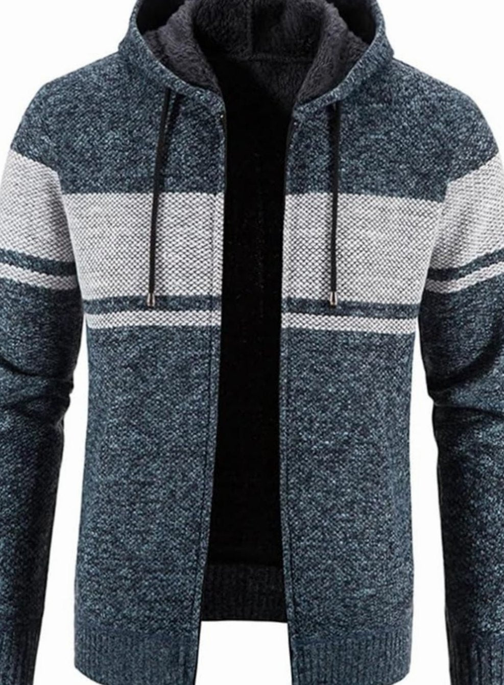 Men's Fleece-Lined Colorblock Hooded Full Zip Sweater - Blue Gray