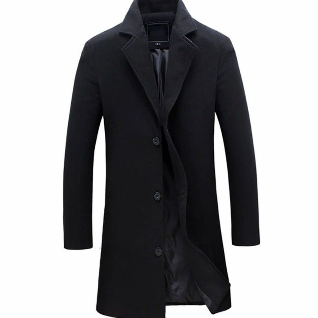 Men's Three-Button Single-Breasted Long Overcoat - Khaki
