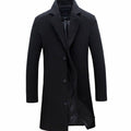 Men's Three-Button Single-Breasted Long Overcoat - Khaki