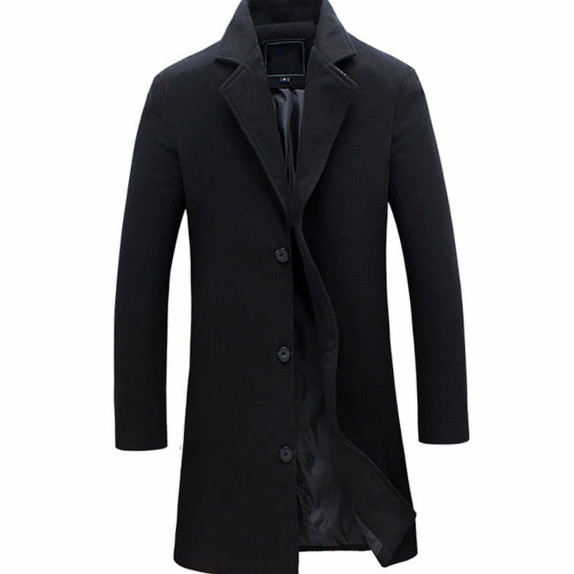 Men's Three-Button Single-Breasted Long Overcoat - Khaki