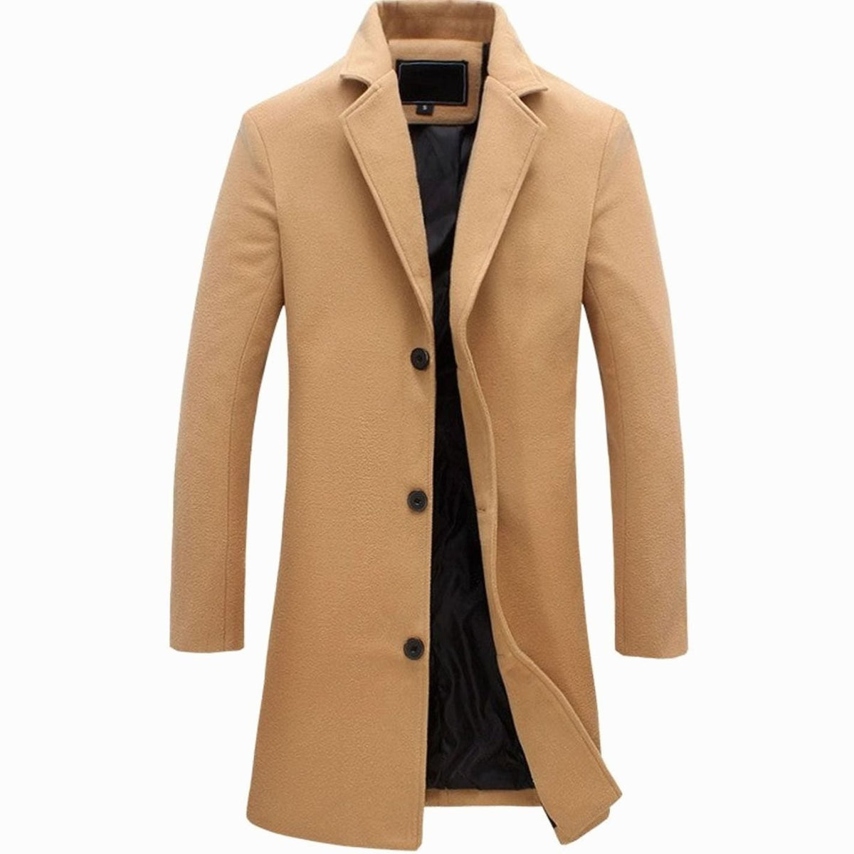 Men's Three-Button Single-Breasted Long Overcoat
