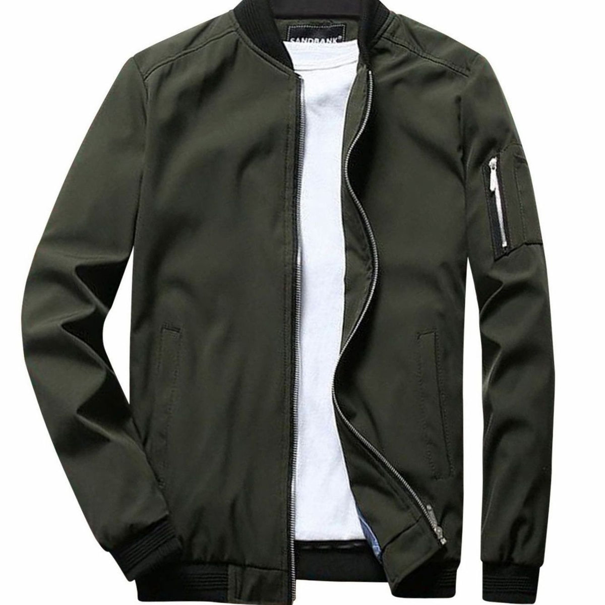 Men's Ribbed-Collar Lightweight Bomber Jacket - Army Green