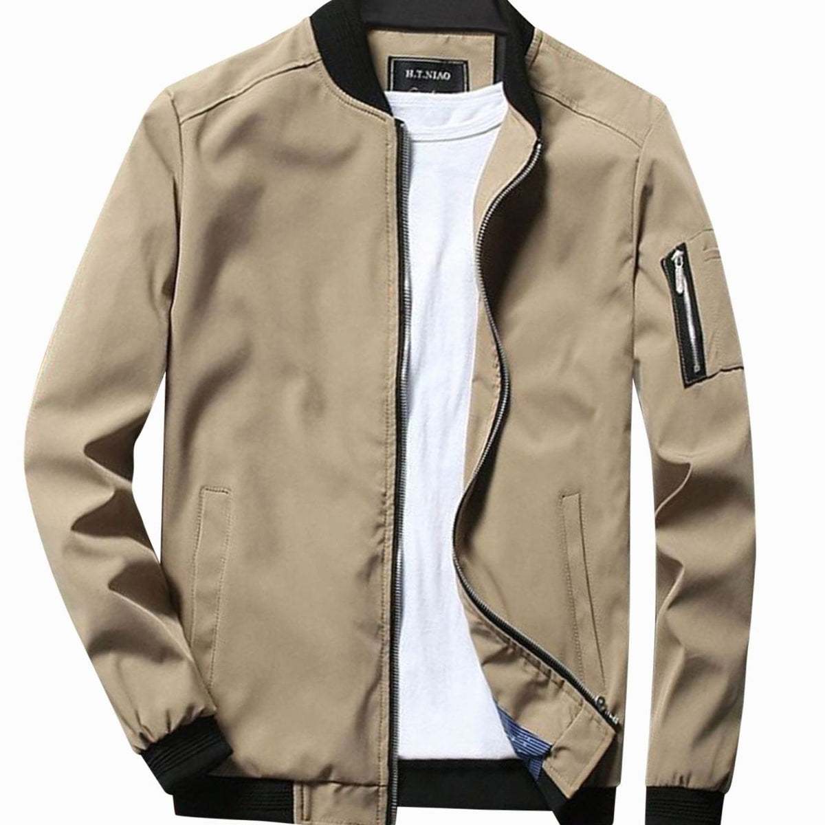 Men's Ribbed-Collar Lightweight Bomber Jacket - Dark Blue
