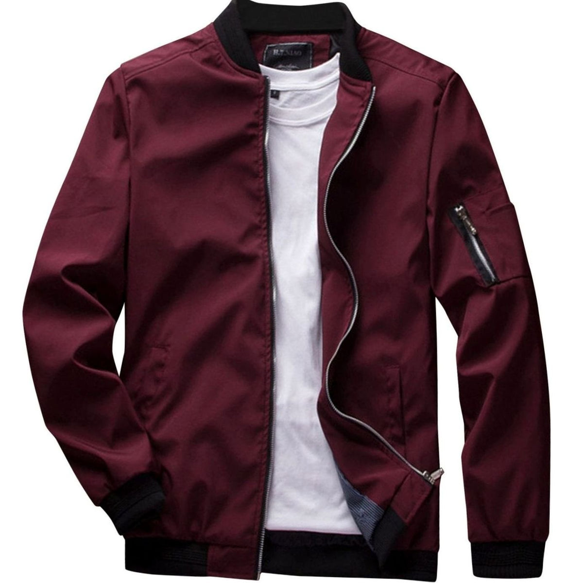 Men's Ribbed-Collar Lightweight Bomber Jacket - Khaki