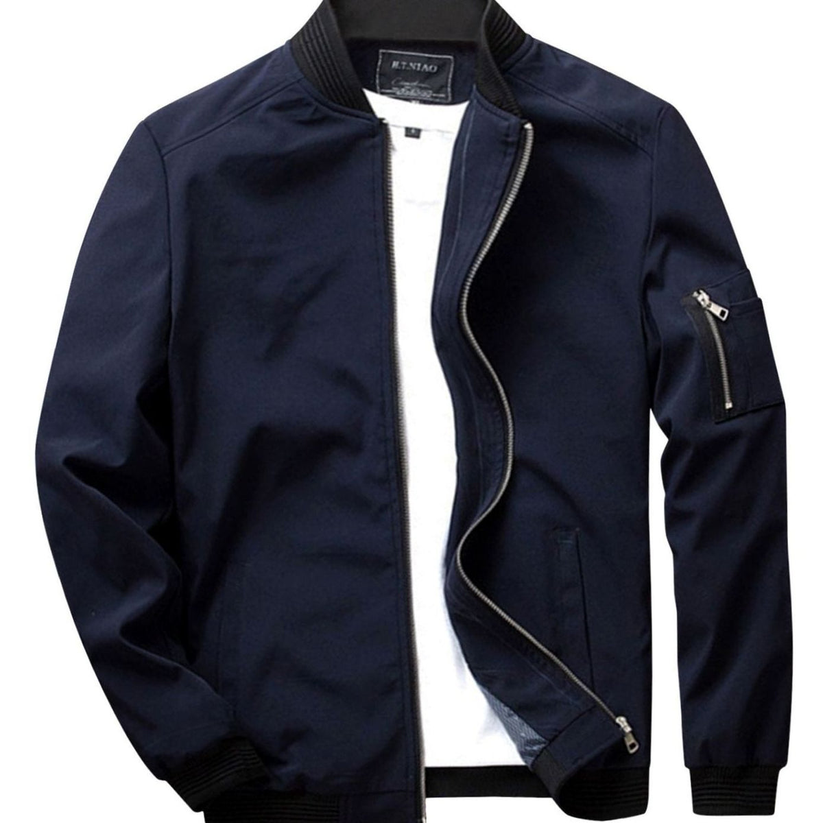 Men's Ribbed-Collar Lightweight Bomber Jacket - Burgundy