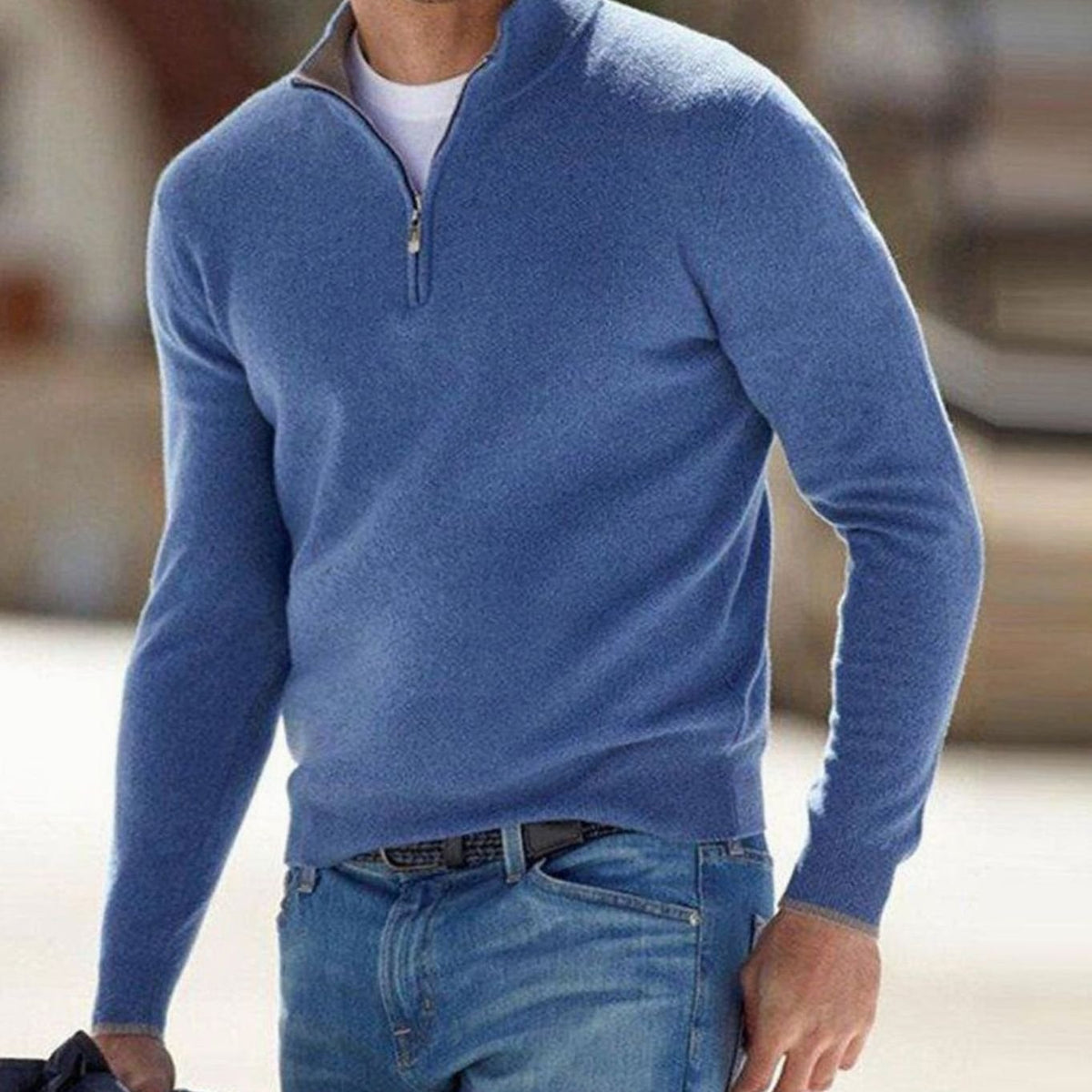 Men's Slim-Fit Half-Zip Stand Collar Sweater - Blue