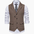 Men's Herringbone Notch Lapel Button-Front Vest - Brown