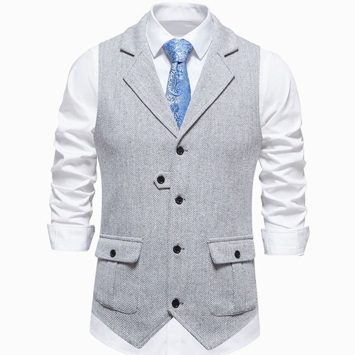 Men's Herringbone Notch Lapel Button-Front Vest - Gray