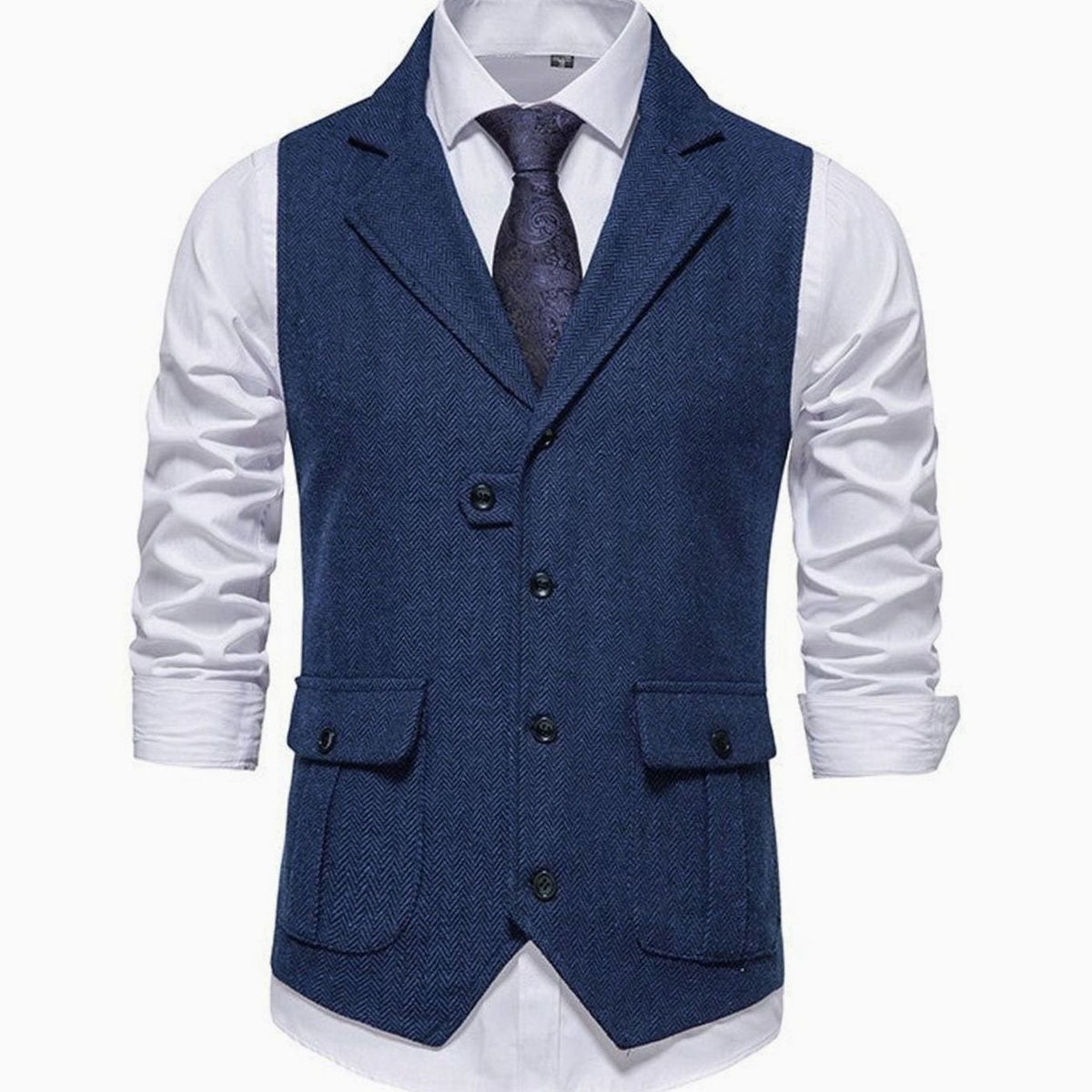 Men's Herringbone Notch Lapel Button-Front Vest - Blue
