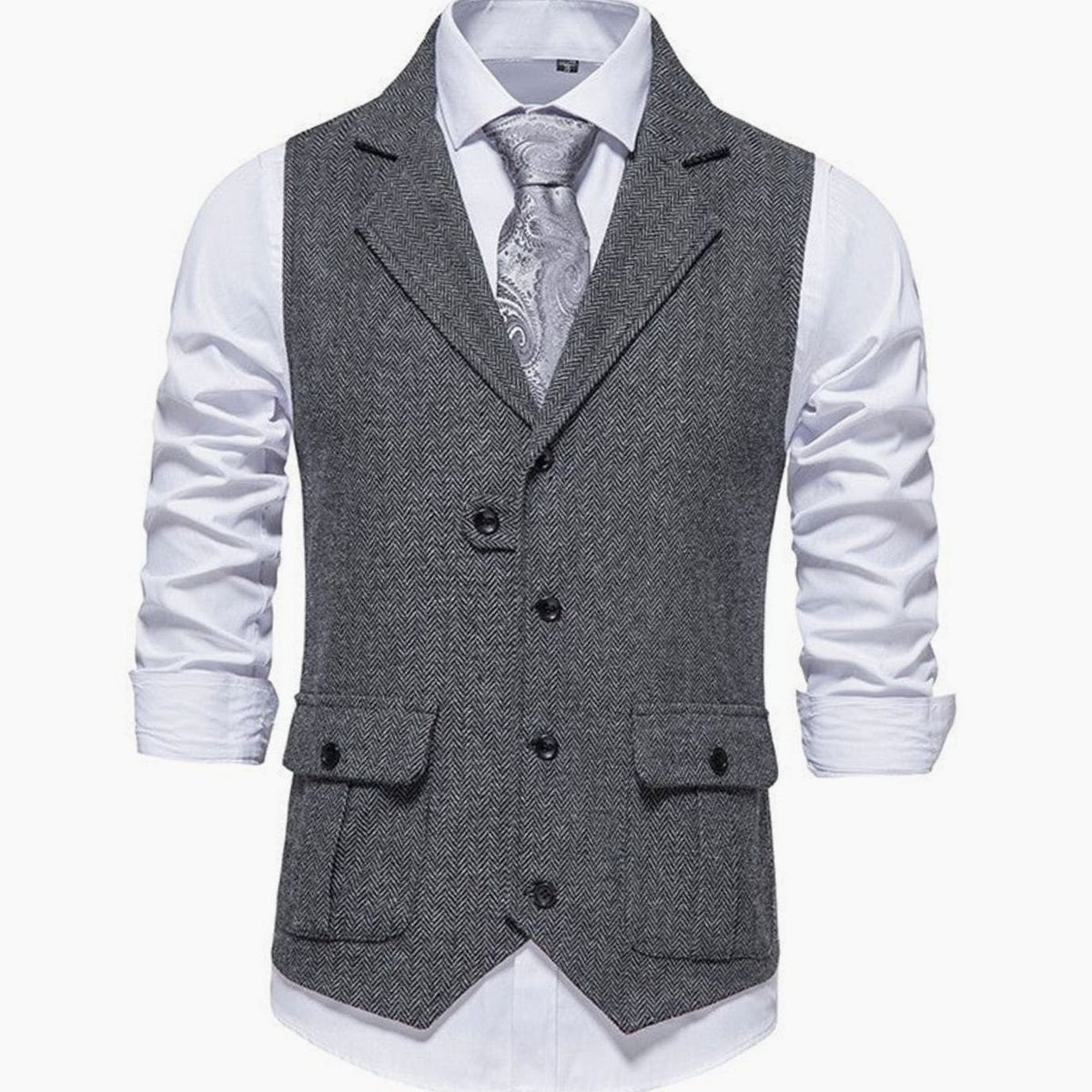Men's Herringbone Notch Lapel Button-Front Vest - Dark Gray