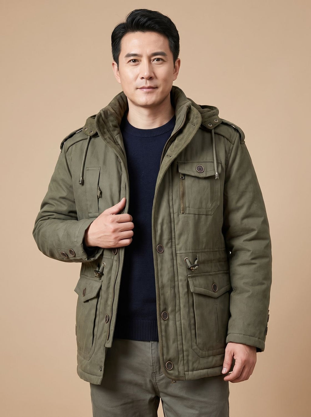 Men's Insulated Military Parka with Removable Hood