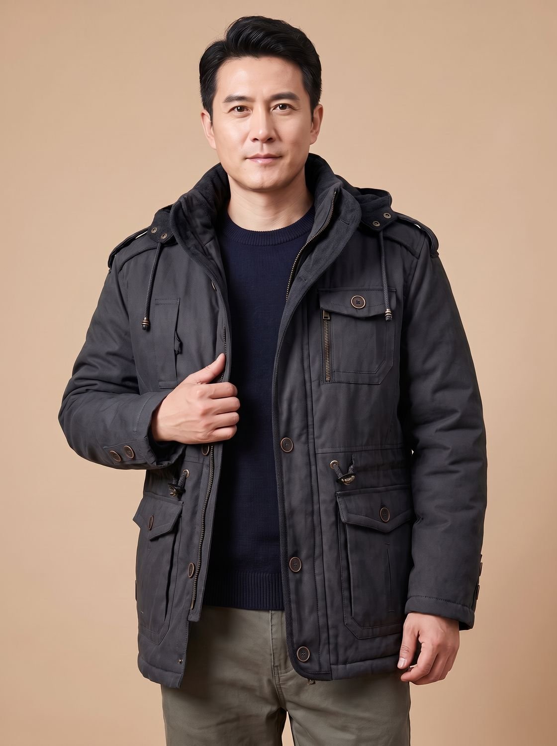 Men's Insulated Military Parka with Removable Hood