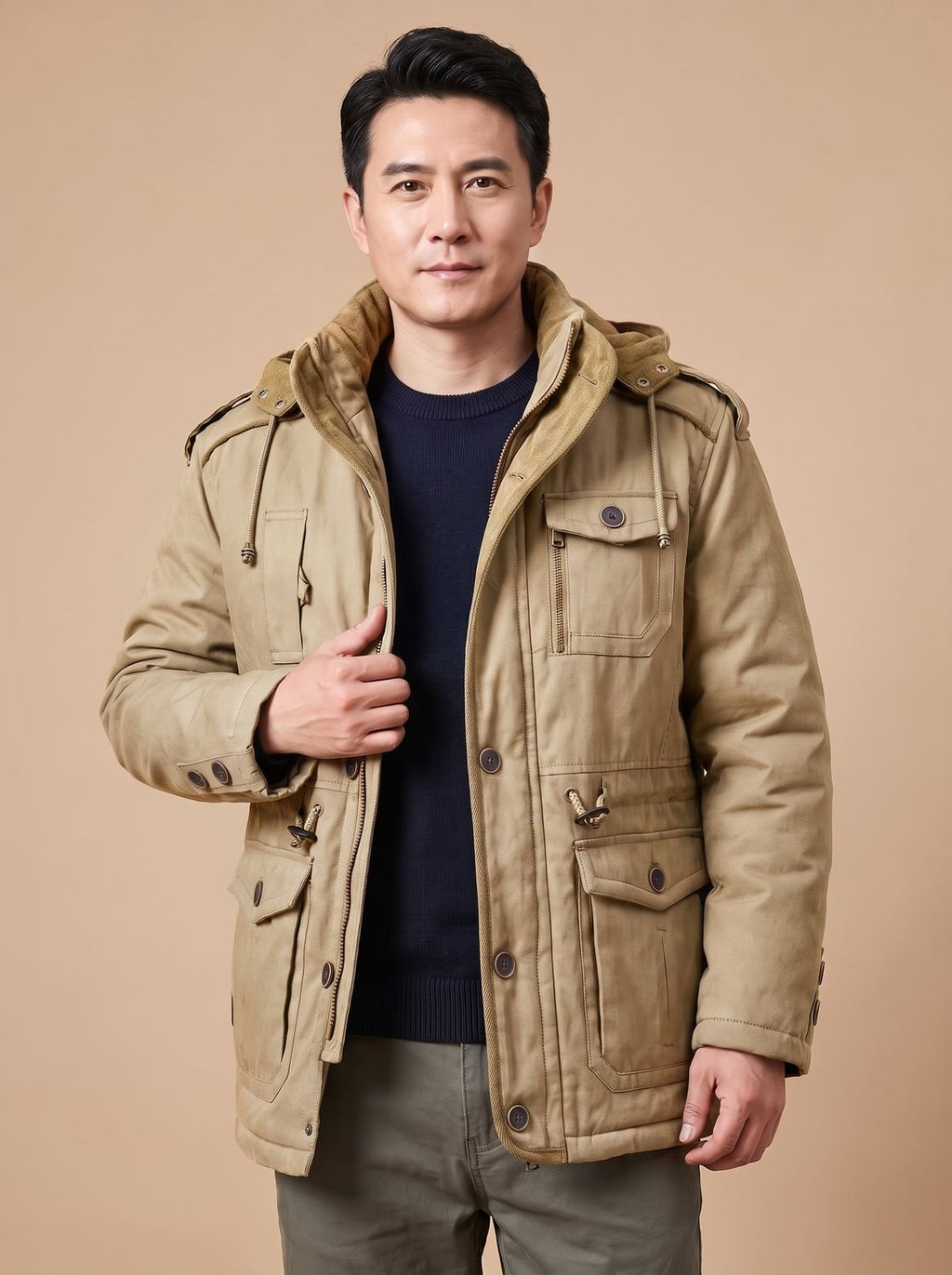 Men's Insulated Military Parka with Removable Hood