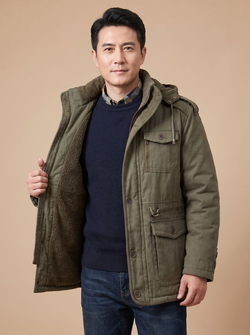 Men's Insulated Military Parka with Removable Hood
