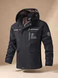 Men's Water-Resistant Hooded Multi-Pocket Outdoor Jacket - Black