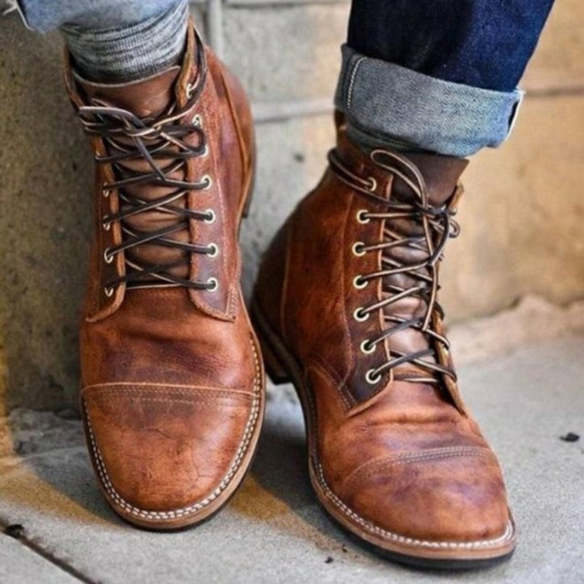 Men's Cap-Toe Faux Leather Ankle Boots
