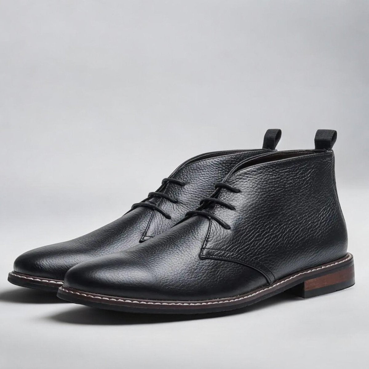 Men's Lace-Up Faux Leather Chukka Boots - Black