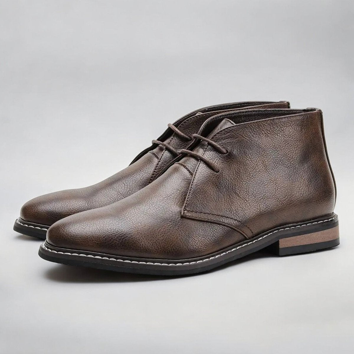 Men's Lace-Up Faux Leather Chukka Boots - Dark Brown