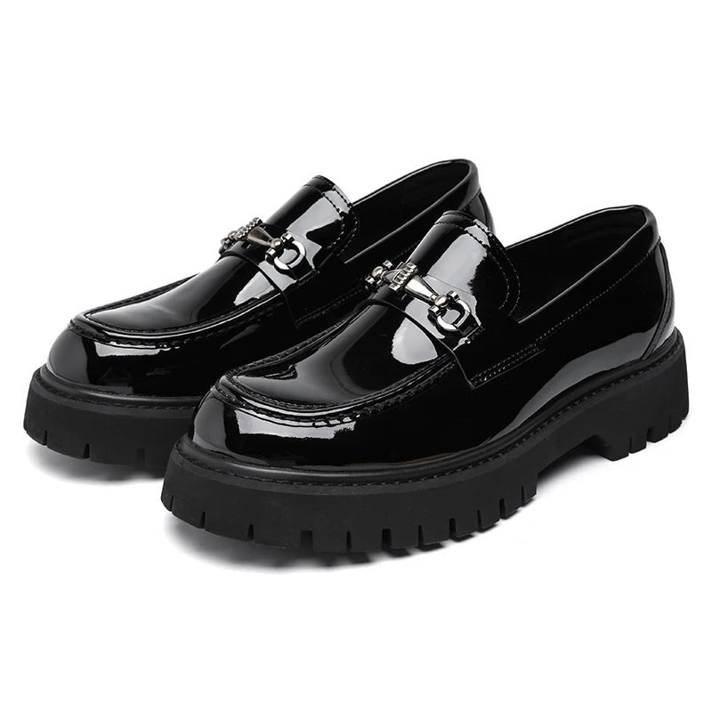 Men's Leather Platform Dress Loafers - Black