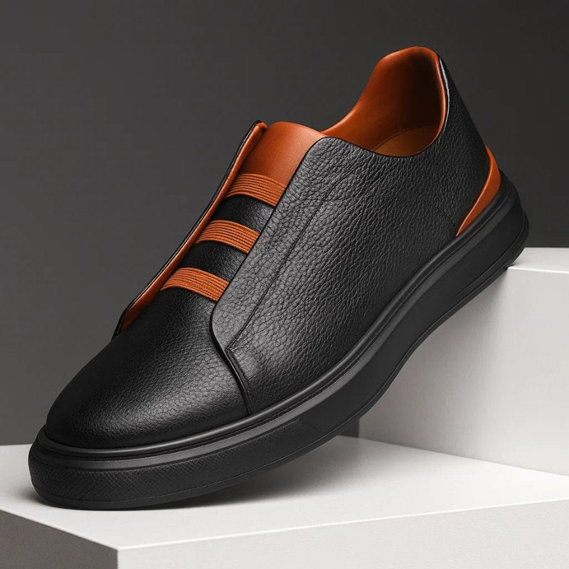 Men's Leather Slip-On Sneakers - Black Brown