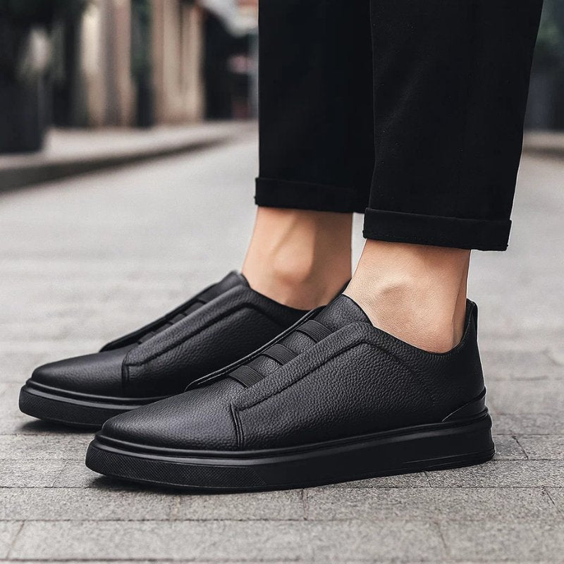 Men's Leather Slip-On Sneakers - Black