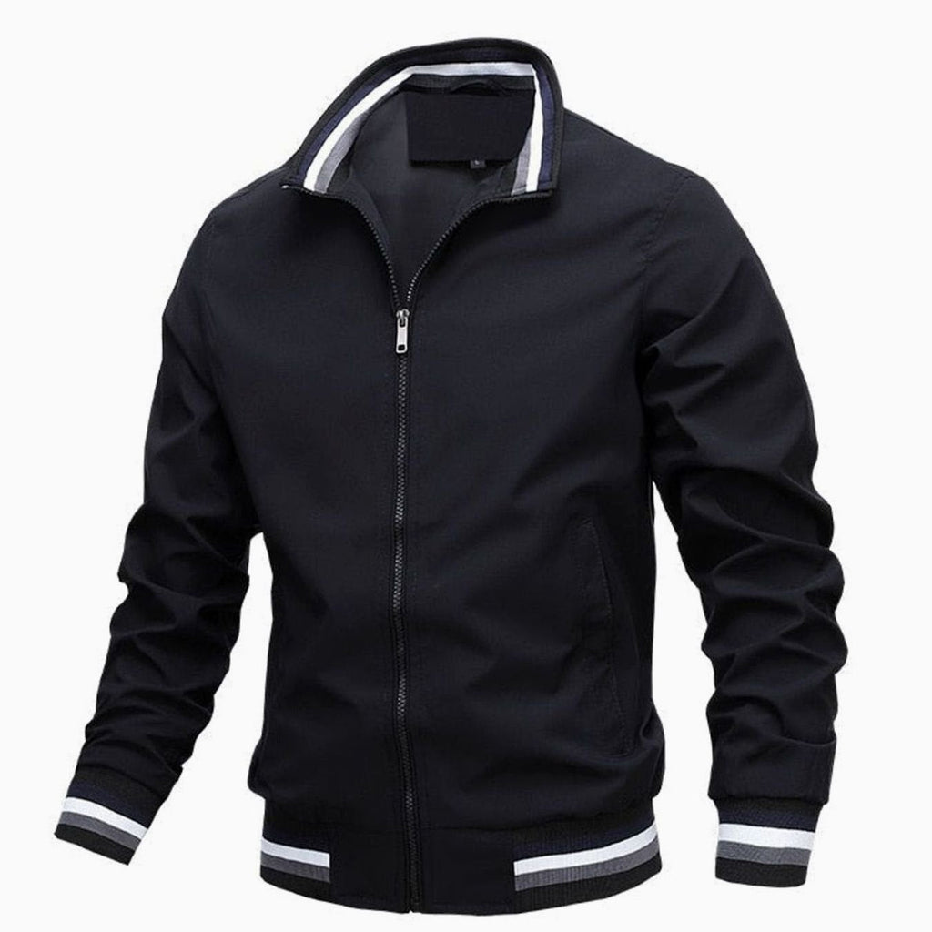 Men's Stand-Collar Ribbed Bomber Jacket - Black