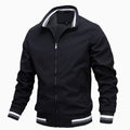 Men's Stand-Collar Ribbed Bomber Jacket - Black