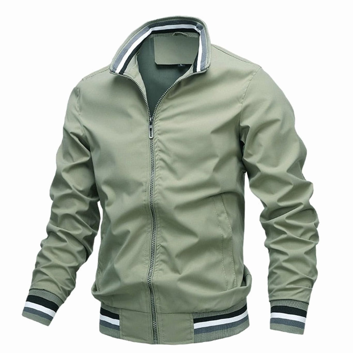 Men's Stand-Collar Ribbed Bomber Jacket - White