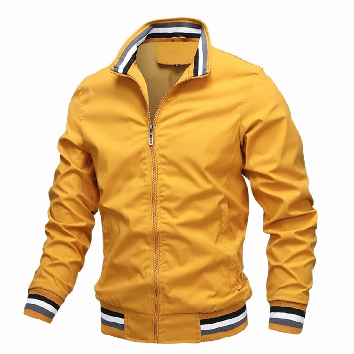 Men's Stand-Collar Ribbed Bomber Jacket - Green