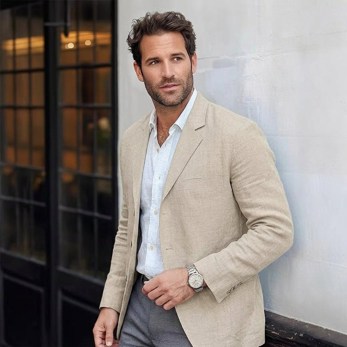 Men's Lightweight Linen Unstructured Blazer Jacket