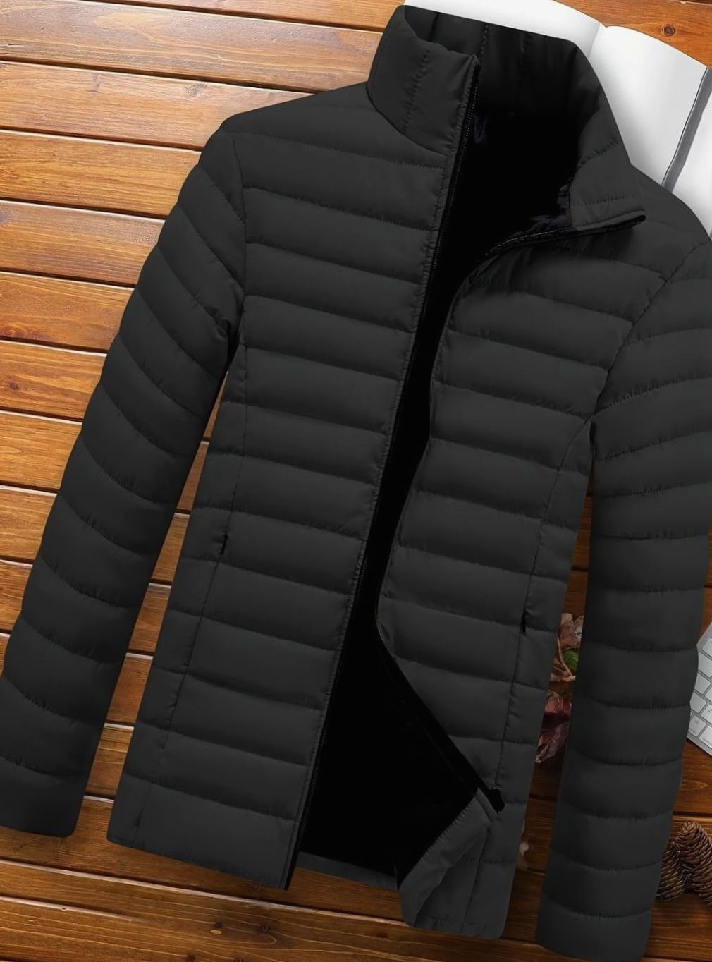 Men's Horizontal-Quilted Packable Zip-Up Puffer Jacket