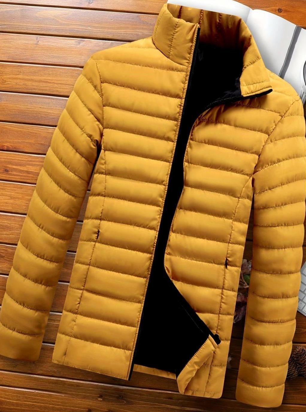 Men's Horizontal-Quilted Packable Zip-Up Puffer Jacket