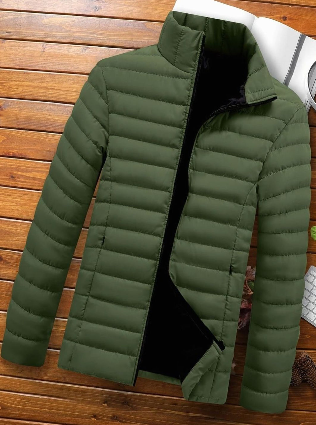 Men's Horizontal-Quilted Packable Zip-Up Puffer Jacket