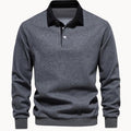 Men's Two-Button Contrast Collar Polo Sweater - Gray