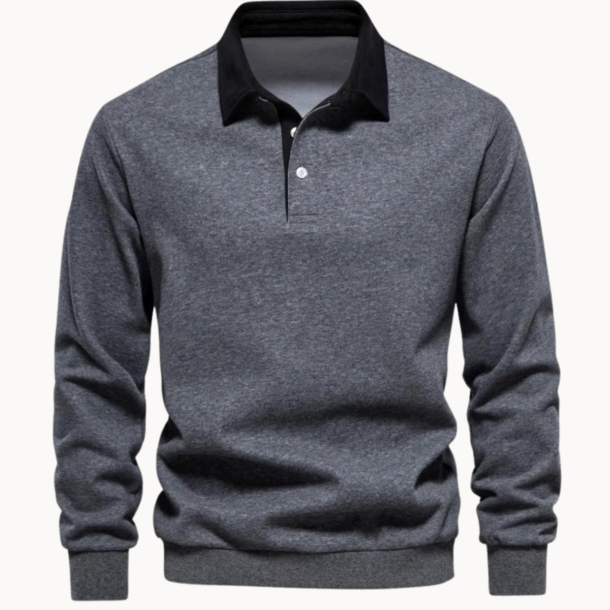 Men's Two-Button Contrast Collar Polo Sweater - Gray