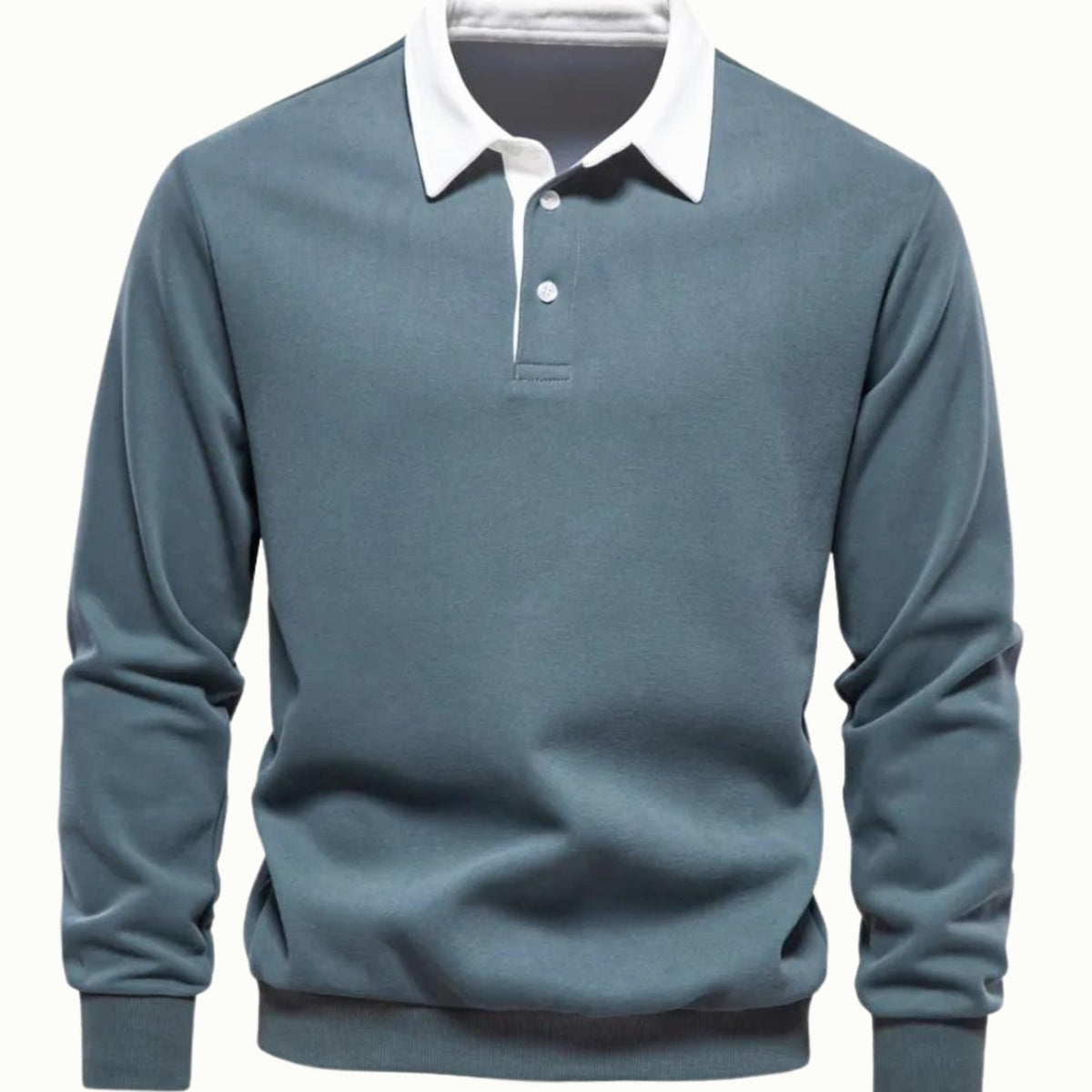 Men's Two-Button Contrast Collar Polo Sweater - Green