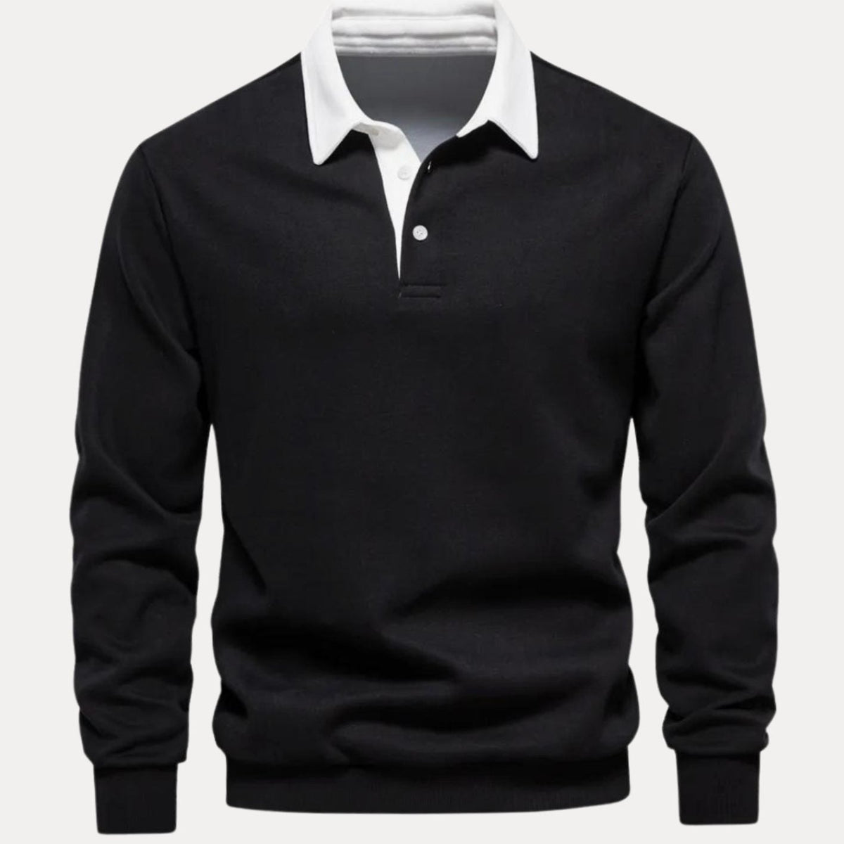 Men's Two-Button Contrast Collar Polo Sweater - Black
