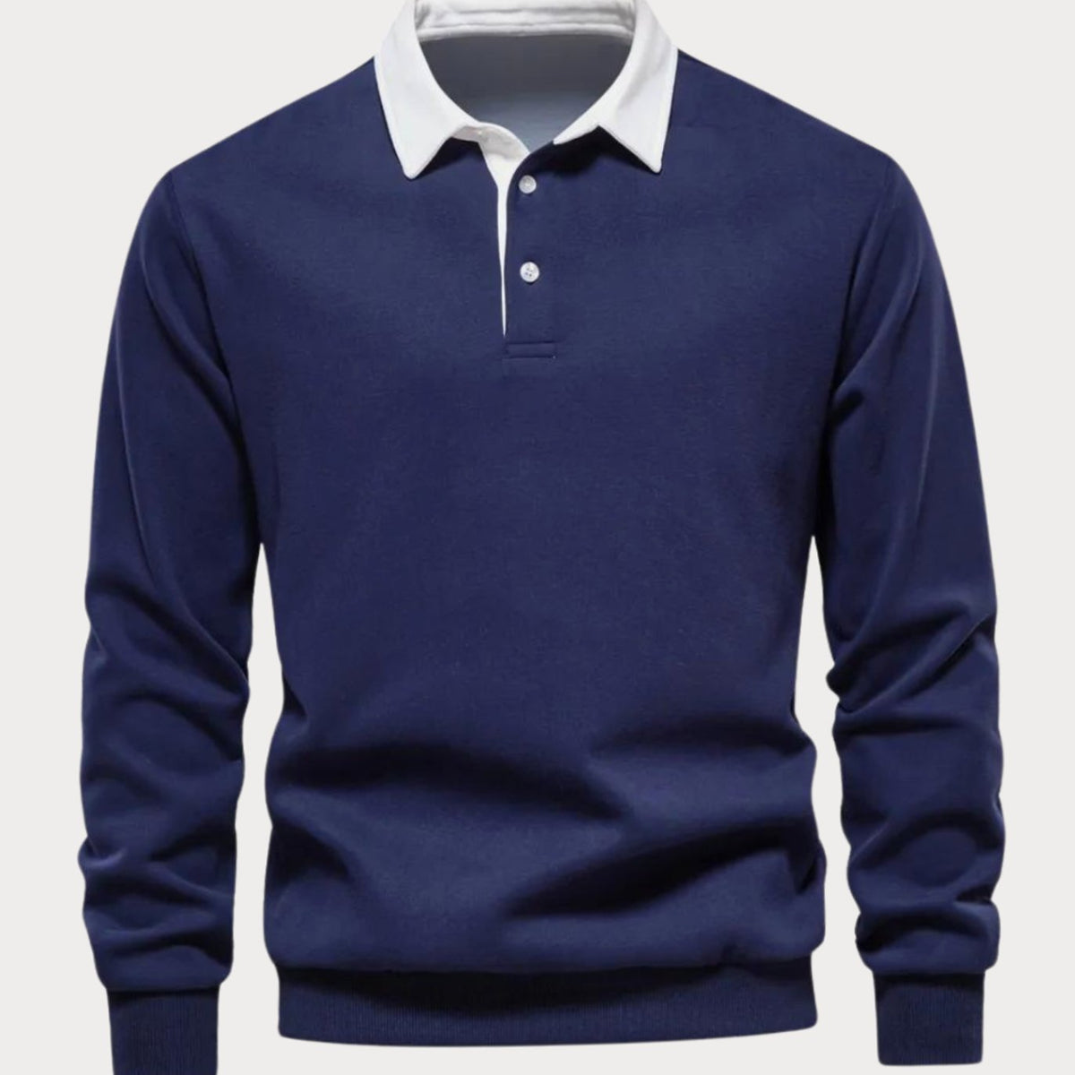 Men's Two-Button Contrast Collar Polo Sweater - Navy