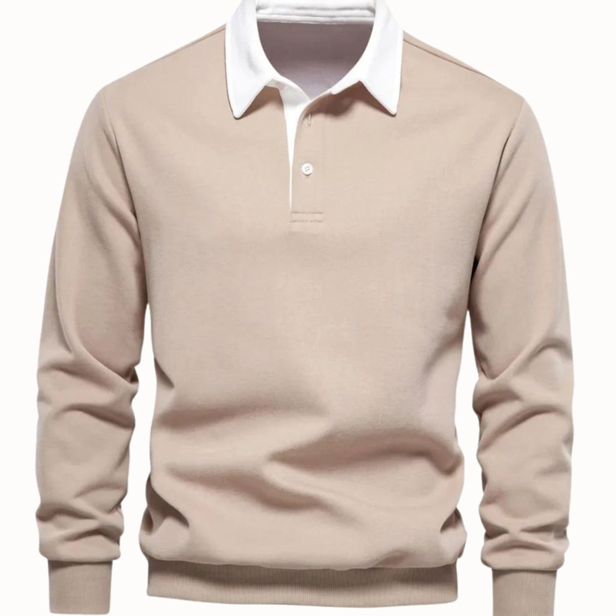 Men's Two-Button Contrast Collar Polo Sweater - Khaki
