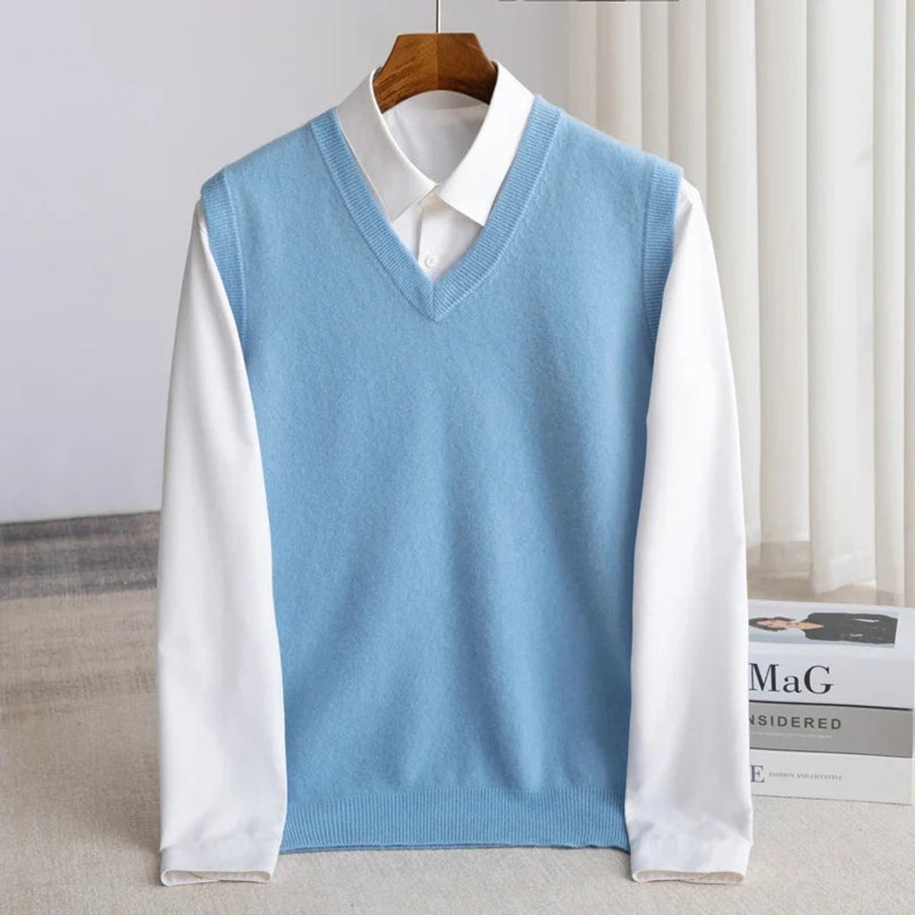 Men's Merino Wool V-Neck Sweater Vest Layering Knit