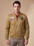 Men's Military Patch Zip-Up Bomber Jacket - Dark Khaki
