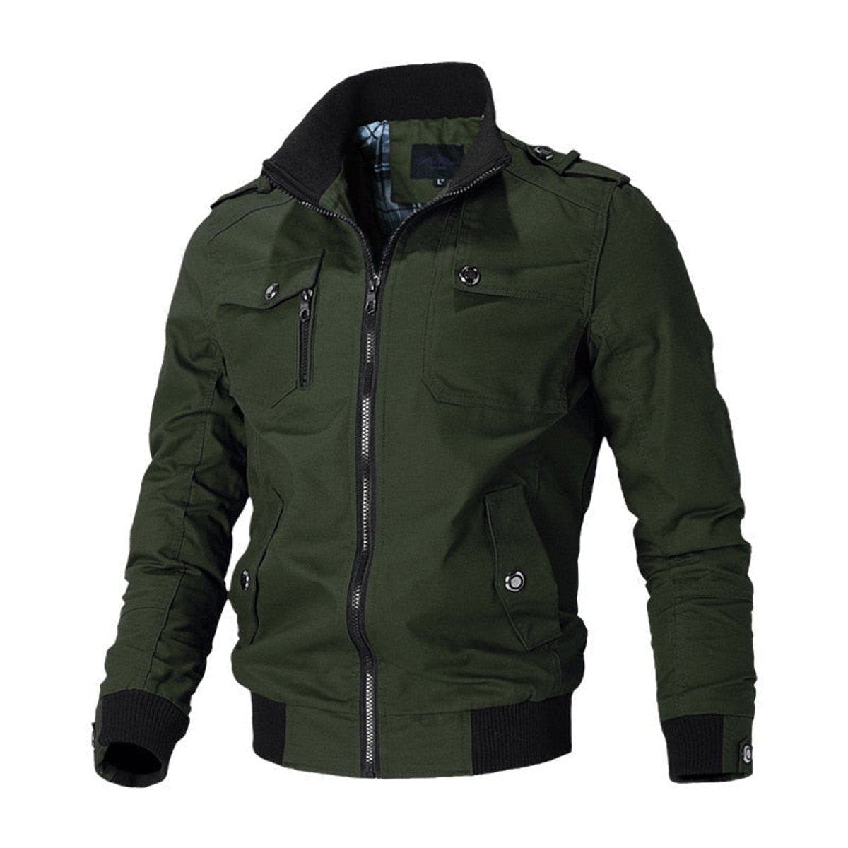 Men's Military-Style Zip-Up Bomber Jacket - Green