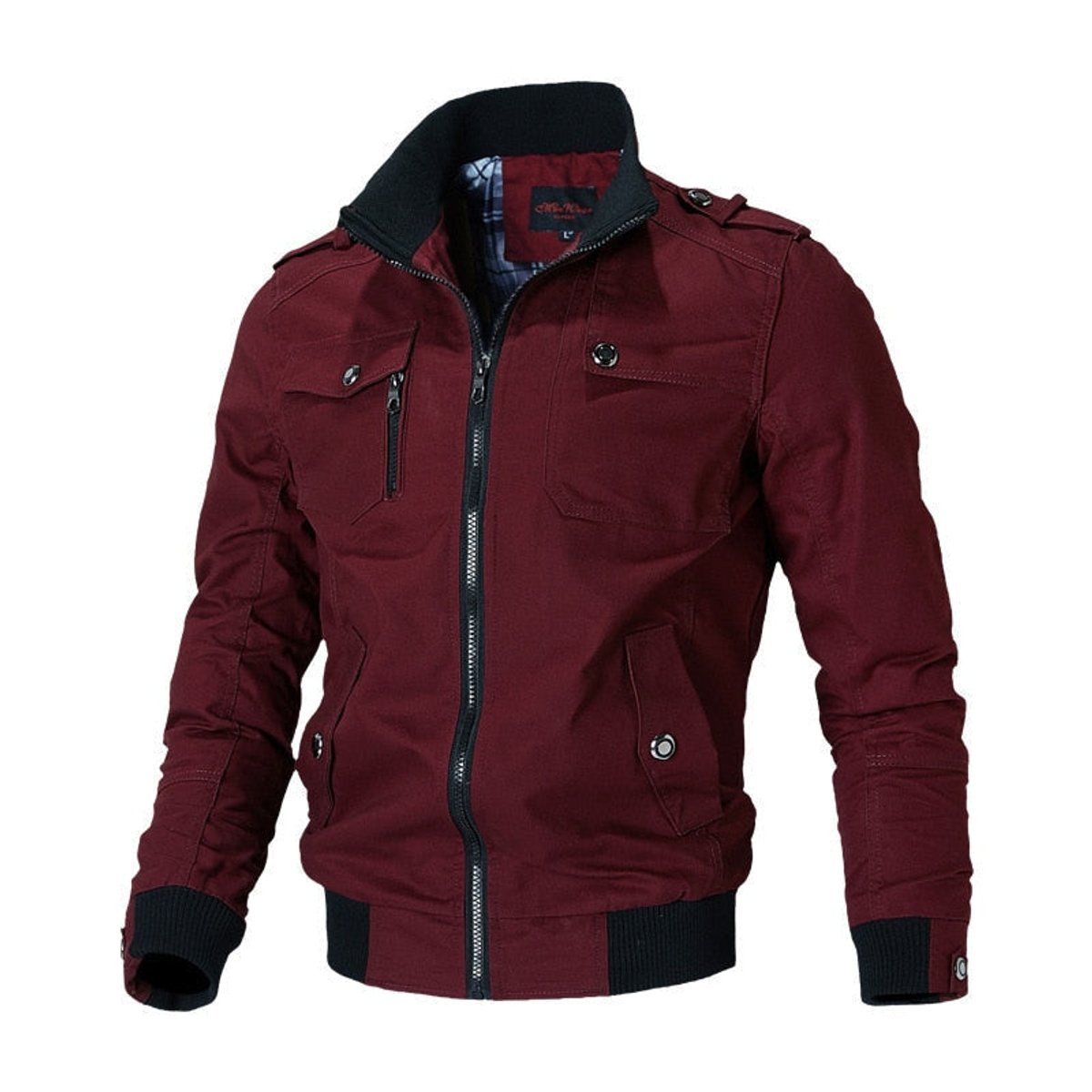 Men's Military-Style Zip-Up Bomber Jacket - Red