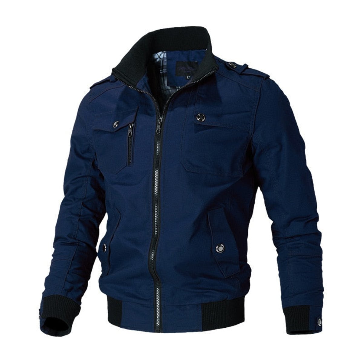 Men's Military-Style Zip-Up Bomber Jacket - Blue